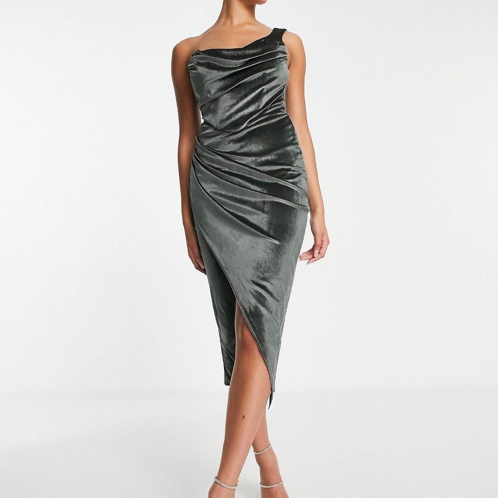 Pewter green velvet dress
